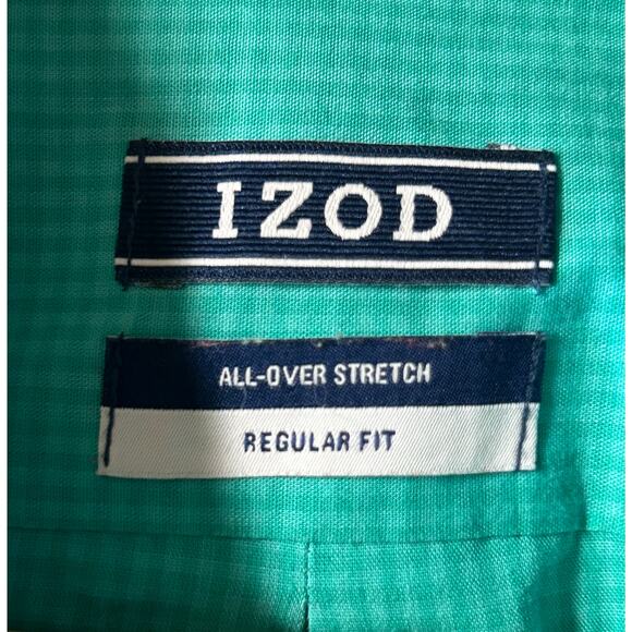 IZOD Men’s All Over Stretch Long Sleeve Plaid Shirt Regular Fit Green 2XL‎ - Picture 3 of 10